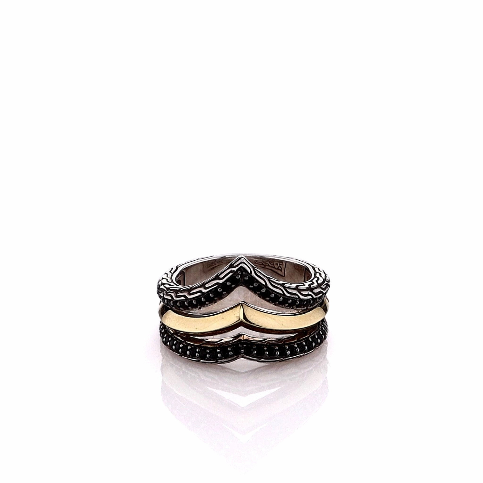 John Hardy Two-Tone Tiga Black Sapphire and Black Spinel Ring