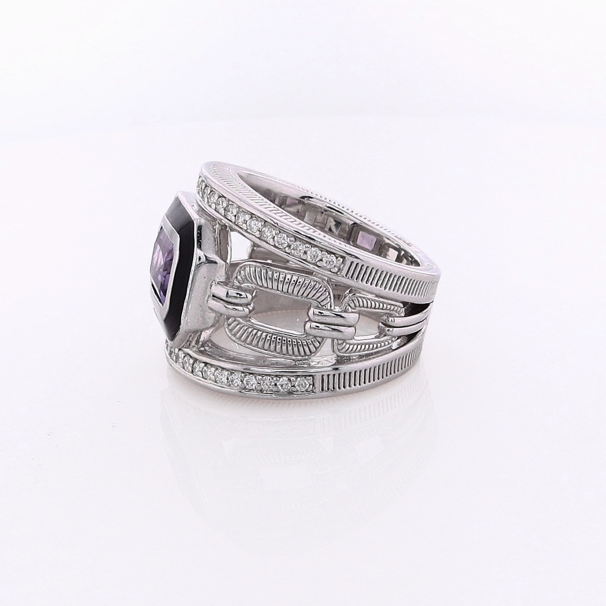 Judith Ripka Adrienne Band Ring With Enamel, Amethyst and Diamonds