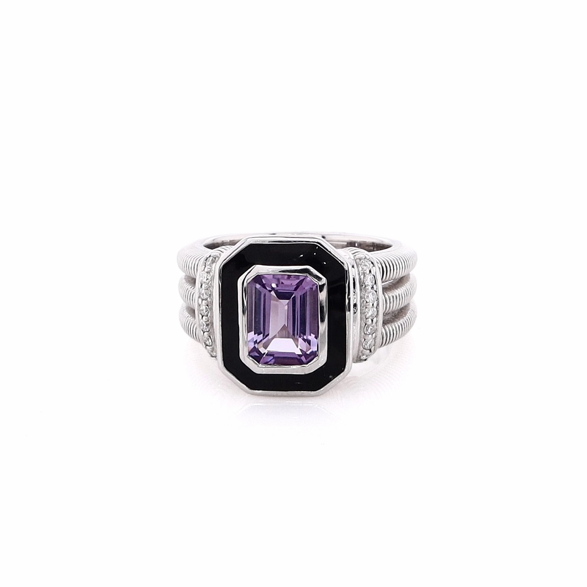 Judith Ripka Adrienne Sterling Silver Amethyst, Enamel and Diamond Ring
