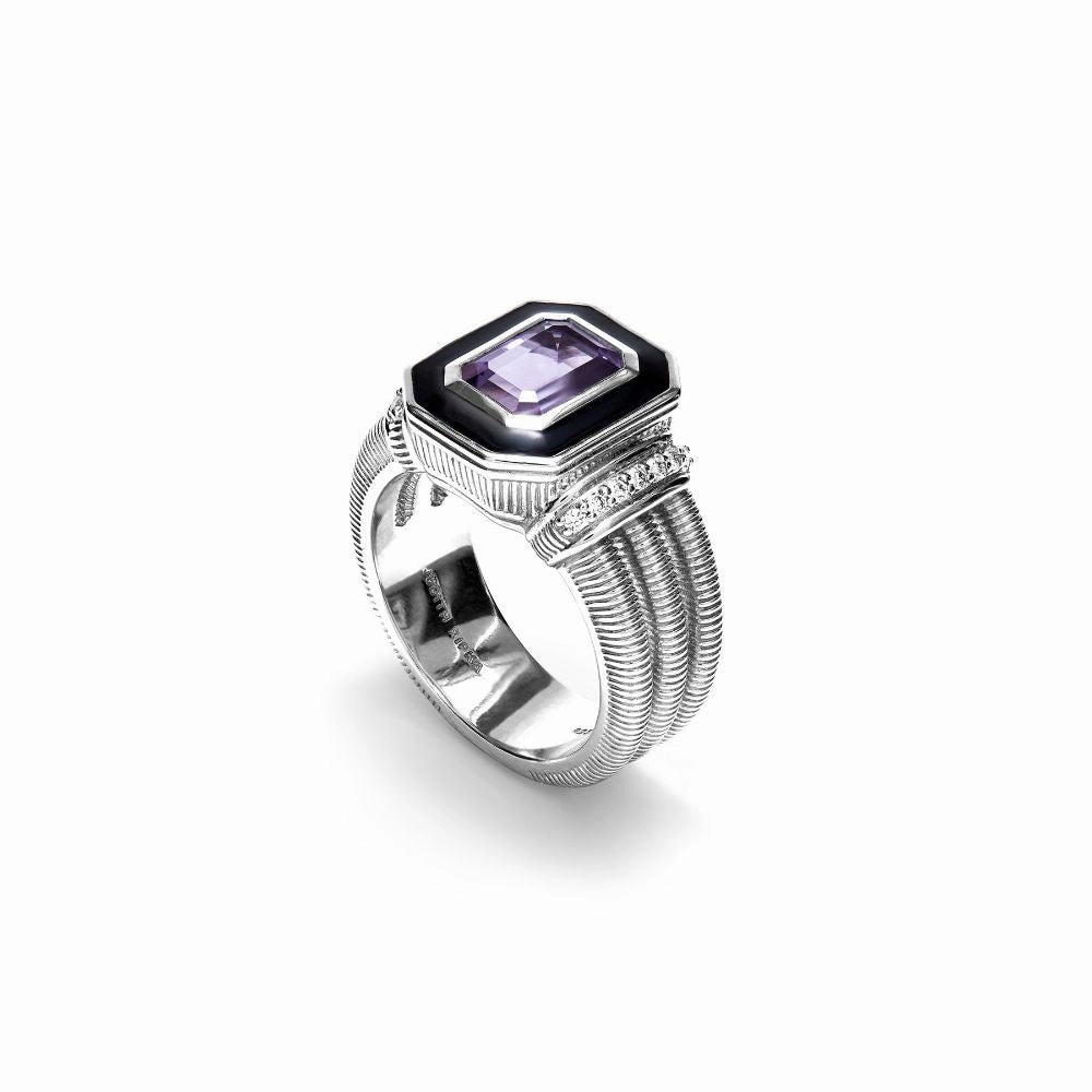 Judith Ripka Adrienne Sterling Silver Amethyst, Enamel and Diamond Ring