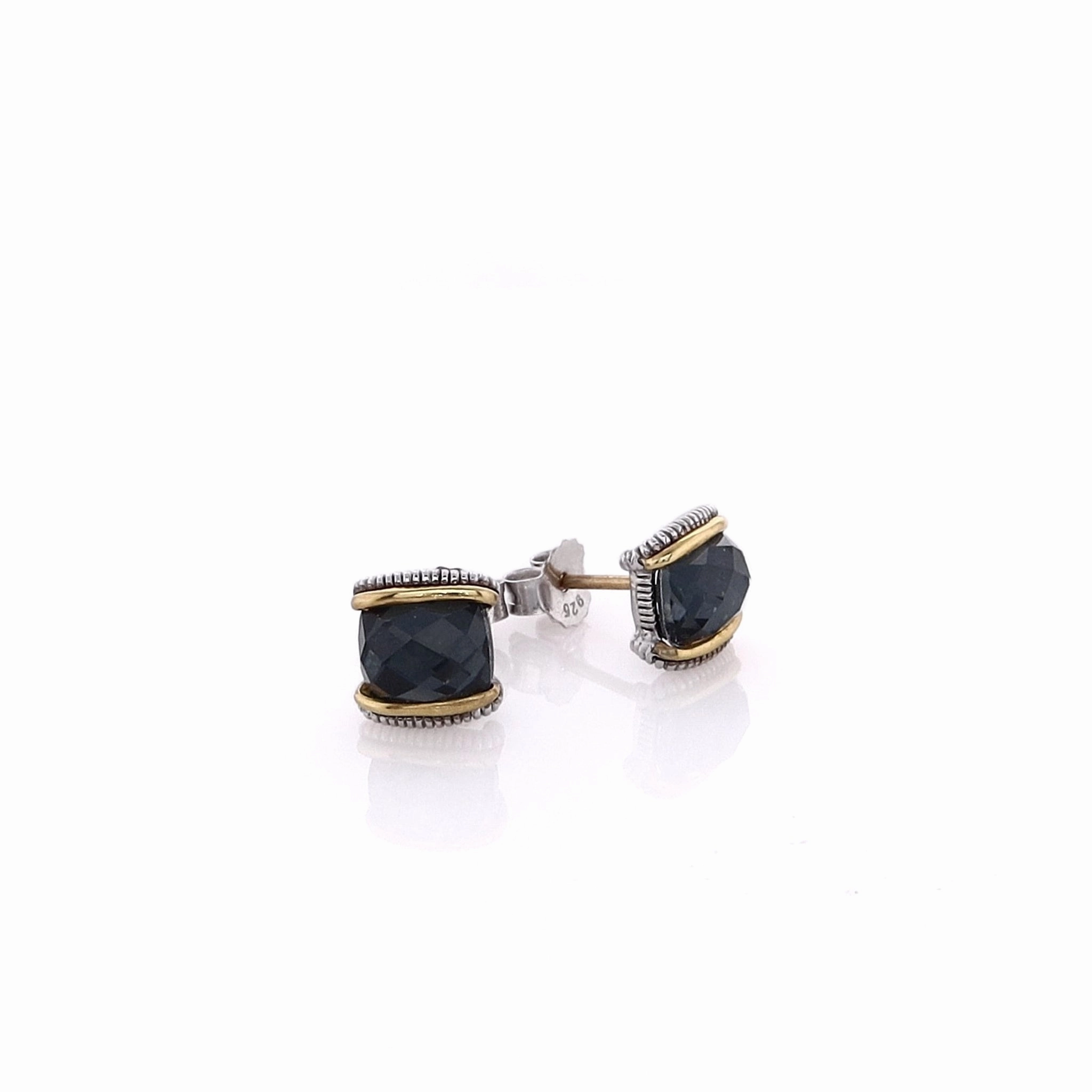 Judith Ripka Eternity Stud Earrings with Stones - Blue Quartz, Hematite