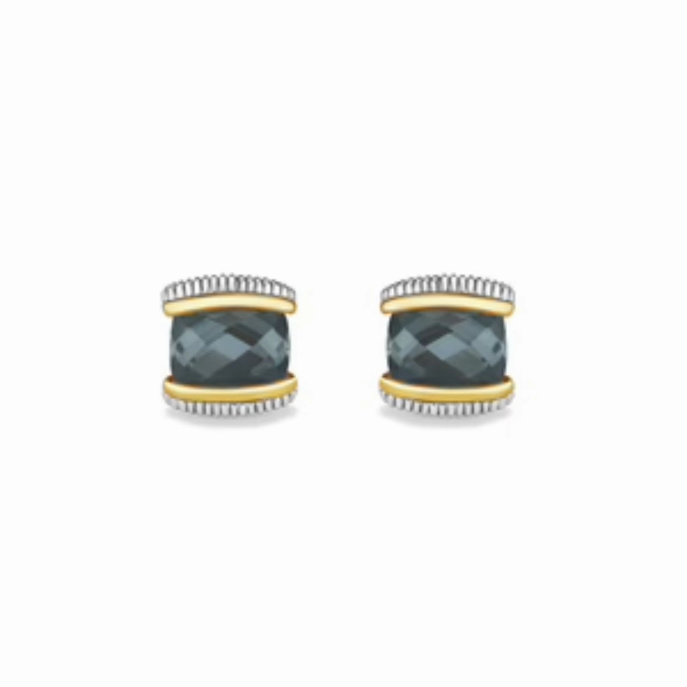 Judith Ripka Eternity Stud Earrings with Stones - Blue Quartz, Hematite