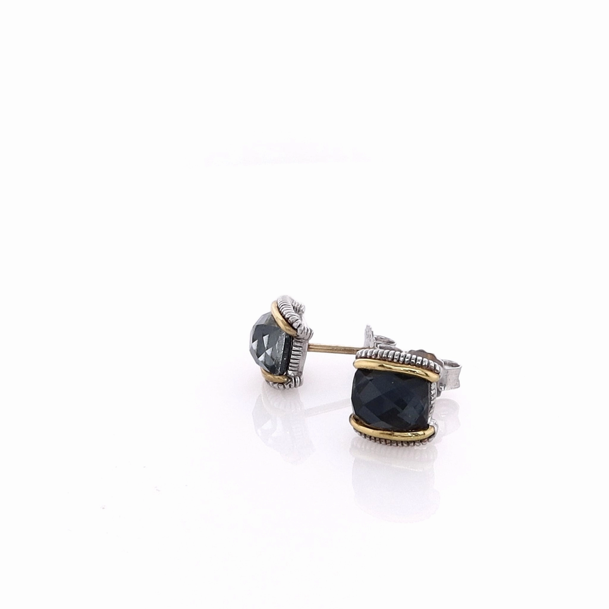 Judith Ripka Eternity Stud Earrings with Stones - Blue Quartz, Hematite