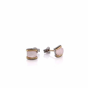 Judith Ripka Eternity Stud Earrings with Stones - Rose Quartz, Mother Of Pearl