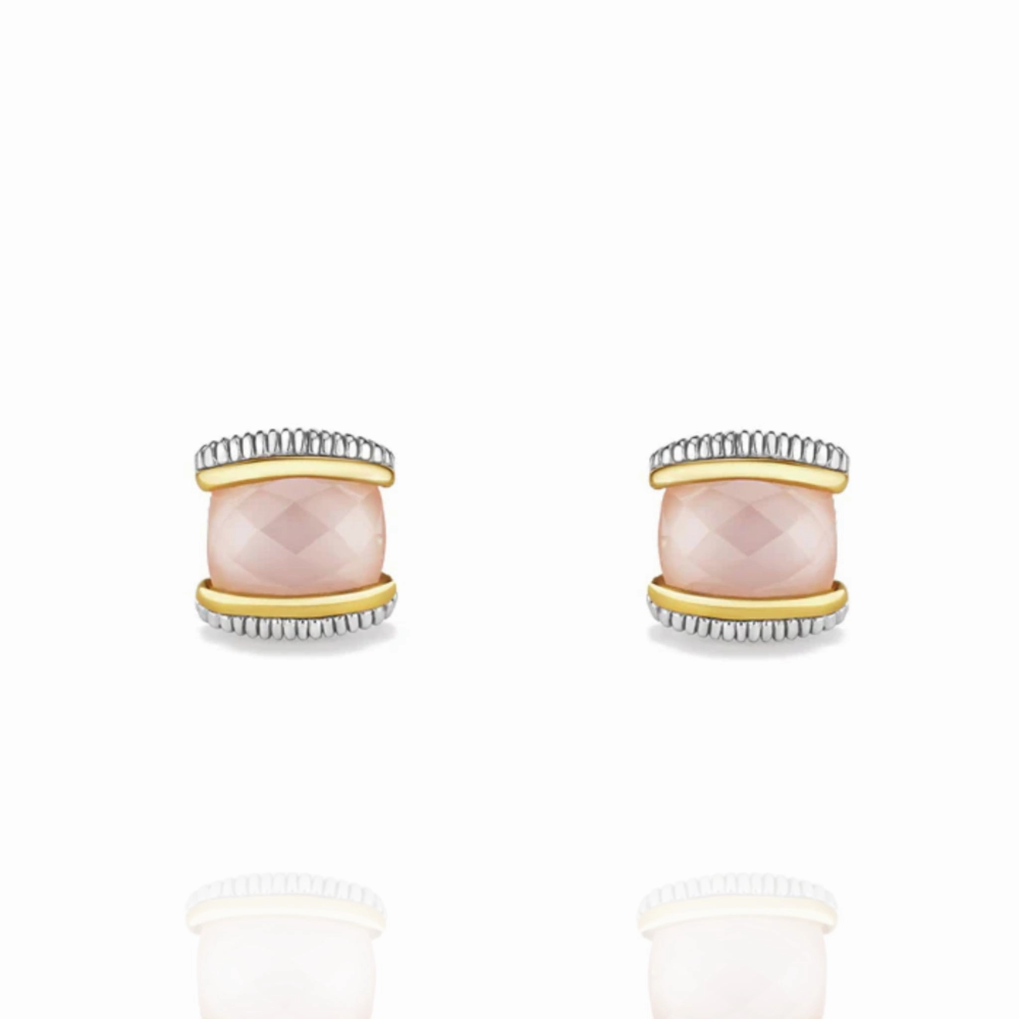 Judith Ripka Eternity Stud Earrings with Stones - Rose Quartz, Mother Of Pearl