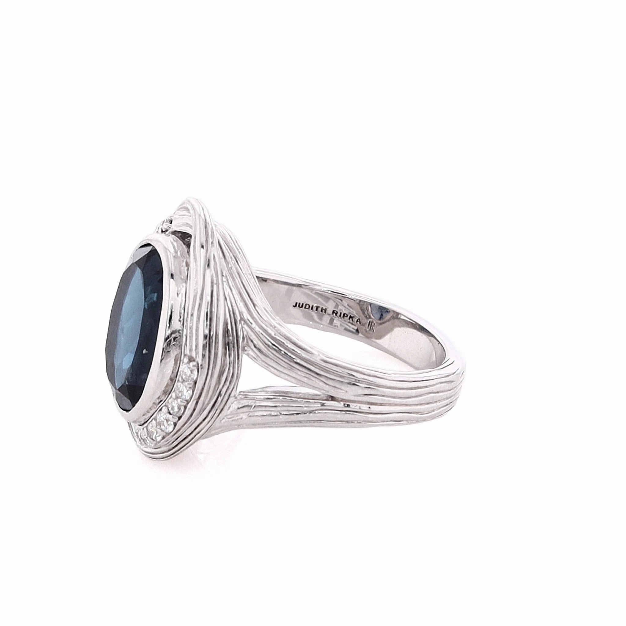 Judith Ripka Santorini Sterling Silver Oval Blue Topaz and Diamond Ring