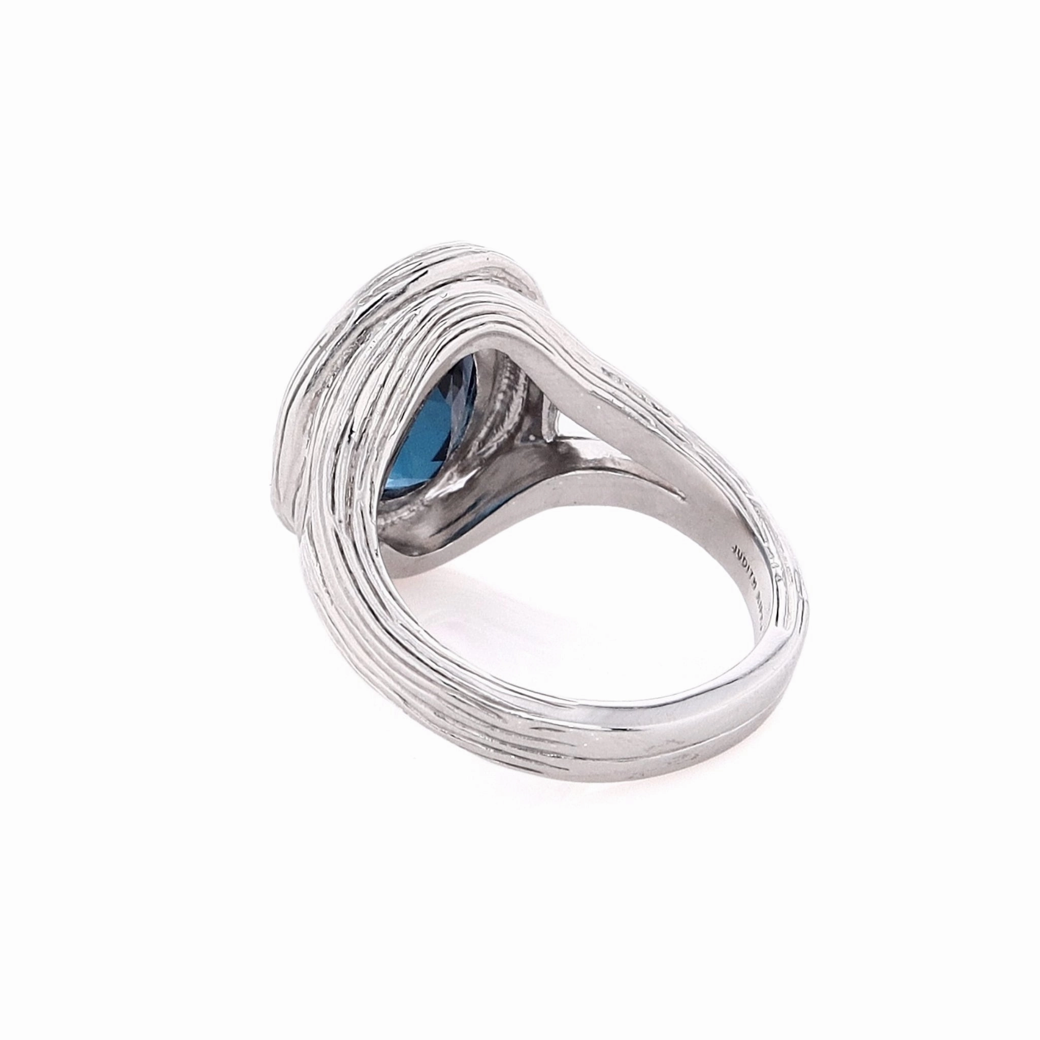 Judith Ripka Santorini Sterling Silver Oval Blue Topaz and Diamond Ring