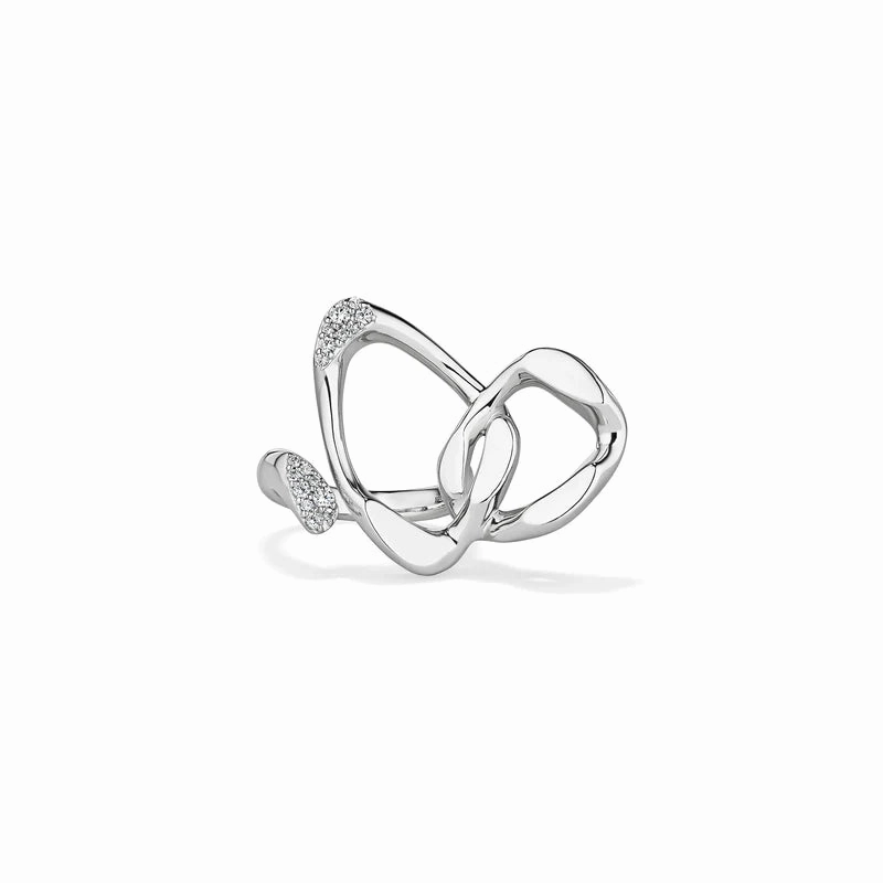 Judith Ripka Sterling Silver Gaia Two-Finger Ring with Diamonds