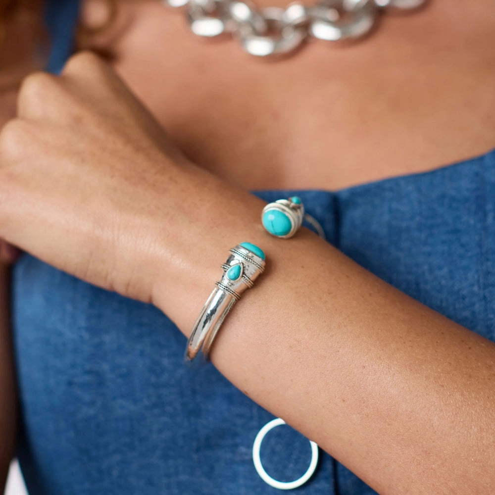 Julie Vos Silver Cannes Demi Cuff - Turquoise Blue