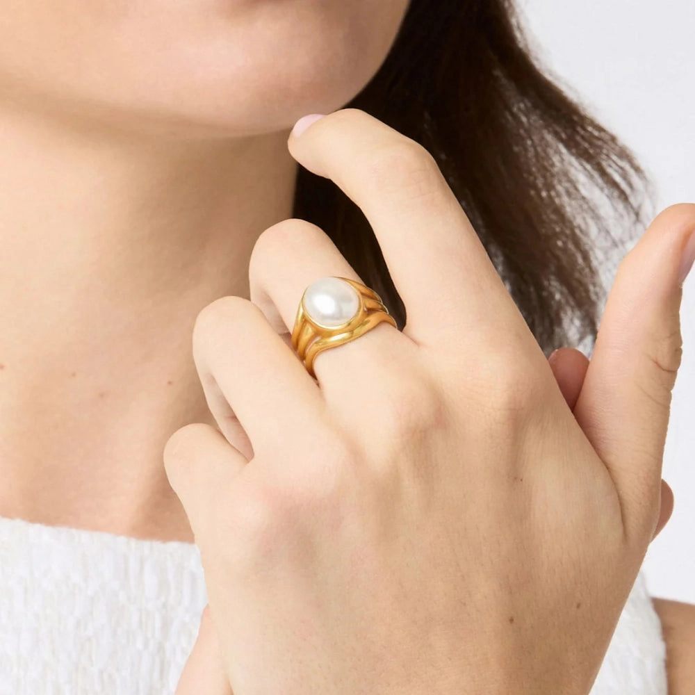 Julie Vos Wave Stone Ring - Iridescent Chalcedony Blue