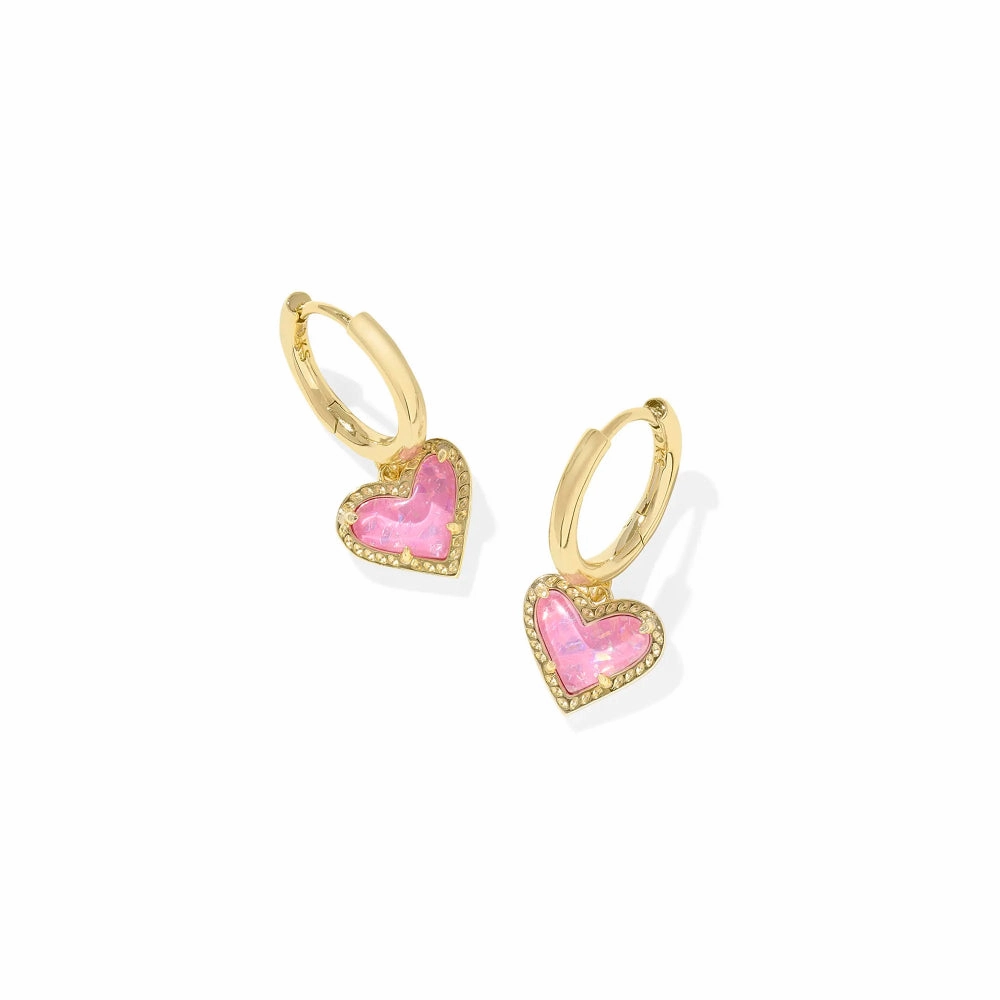 Kendra Scott Ari Heart Huggie Earrings in Pink Iridescent Glitter Glass