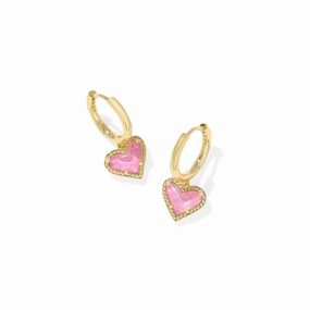 Kendra Scott Ari Heart Huggie Earrings in Pink Iridescent Glitter Glass