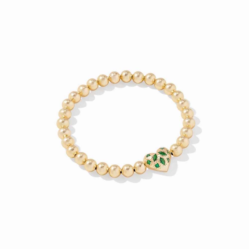 Kendra Scott Holland Heart Gold Green Crystal Stretch Bracelet