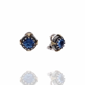 Konstantino 18k Yellow Gold Sterling Silver Blue Spinel Latch Back Stud Earrings