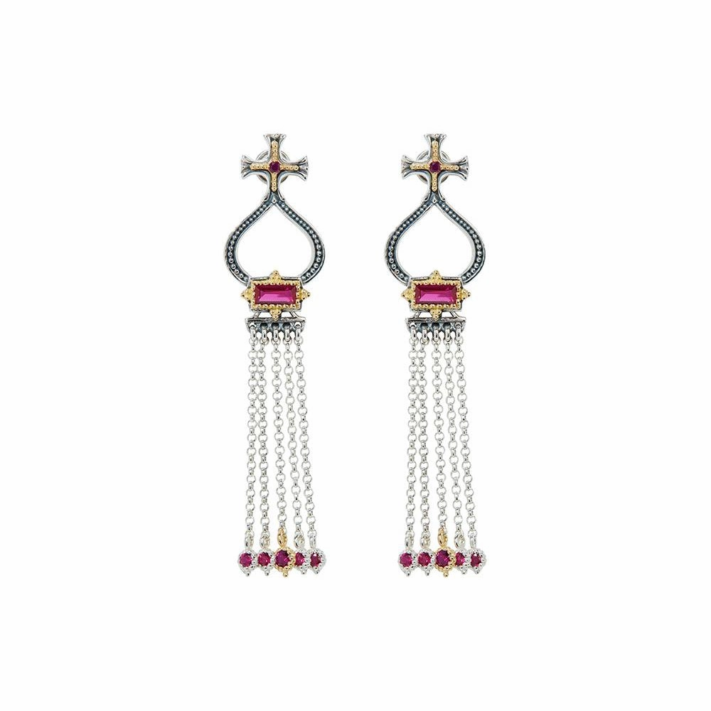 Konstantino Dome Corundum Tassle Earrings
