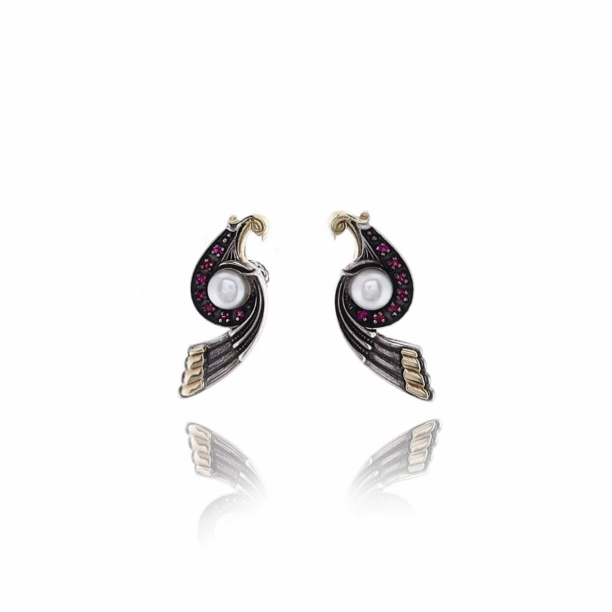 Konstantino Paradise Collection Two-Ton Corundum And Pearl Peacock Earrings