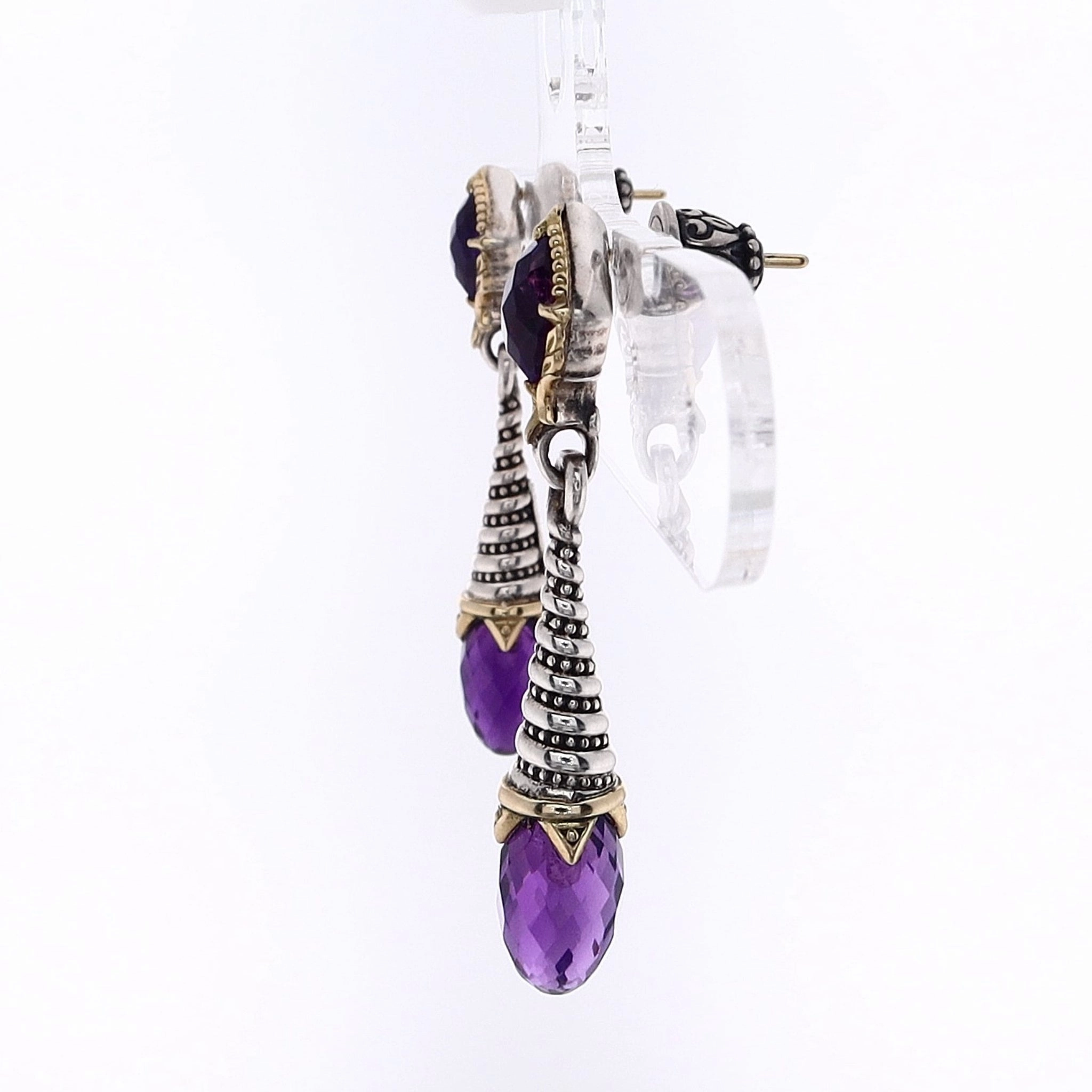 Konstantino Sterling Silver and 18 Karat Yellow Gold Anthos Amethyst Eon Drop Earrings