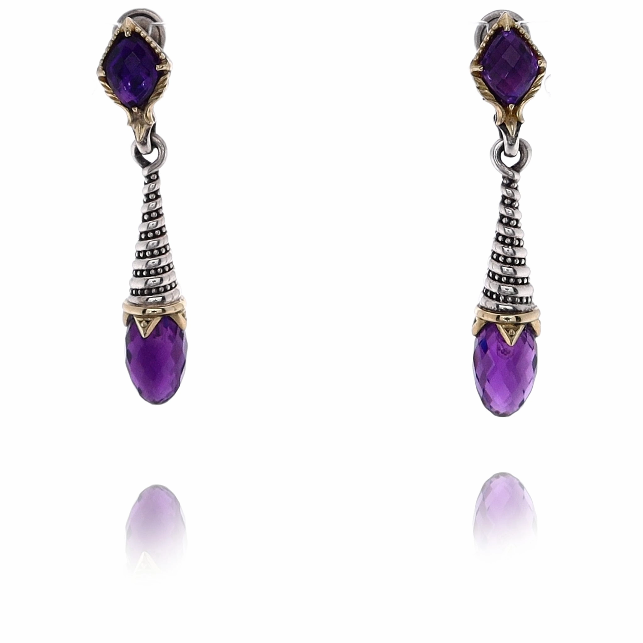 Konstantino Sterling Silver and 18 Karat Yellow Gold Anthos Amethyst Eon Drop Earrings