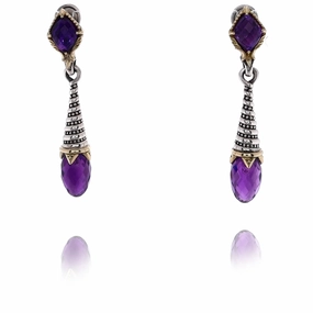 Konstantino Sterling Silver and 18 Karat Yellow Gold Anthos Amethyst Eon Drop Earrings