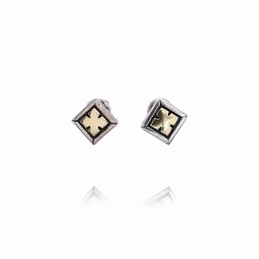 Konstantino Sterling Silver and 18 Karat Yellow Gold Square Stud Earrings