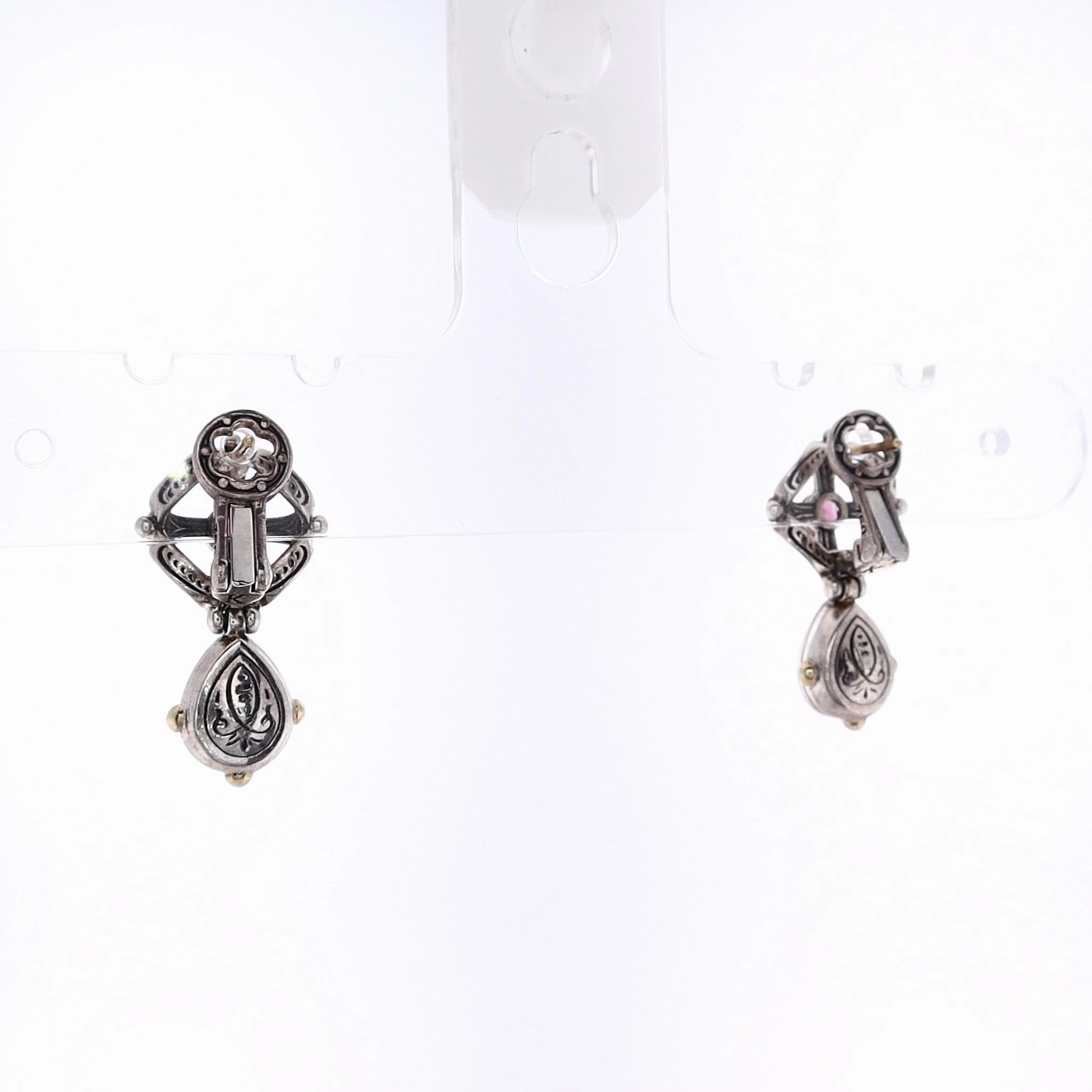 Konstantino Sterling Silver and 18 Karat Yellow Gold Swiss Blue Topaz and Rhodolite Earrings