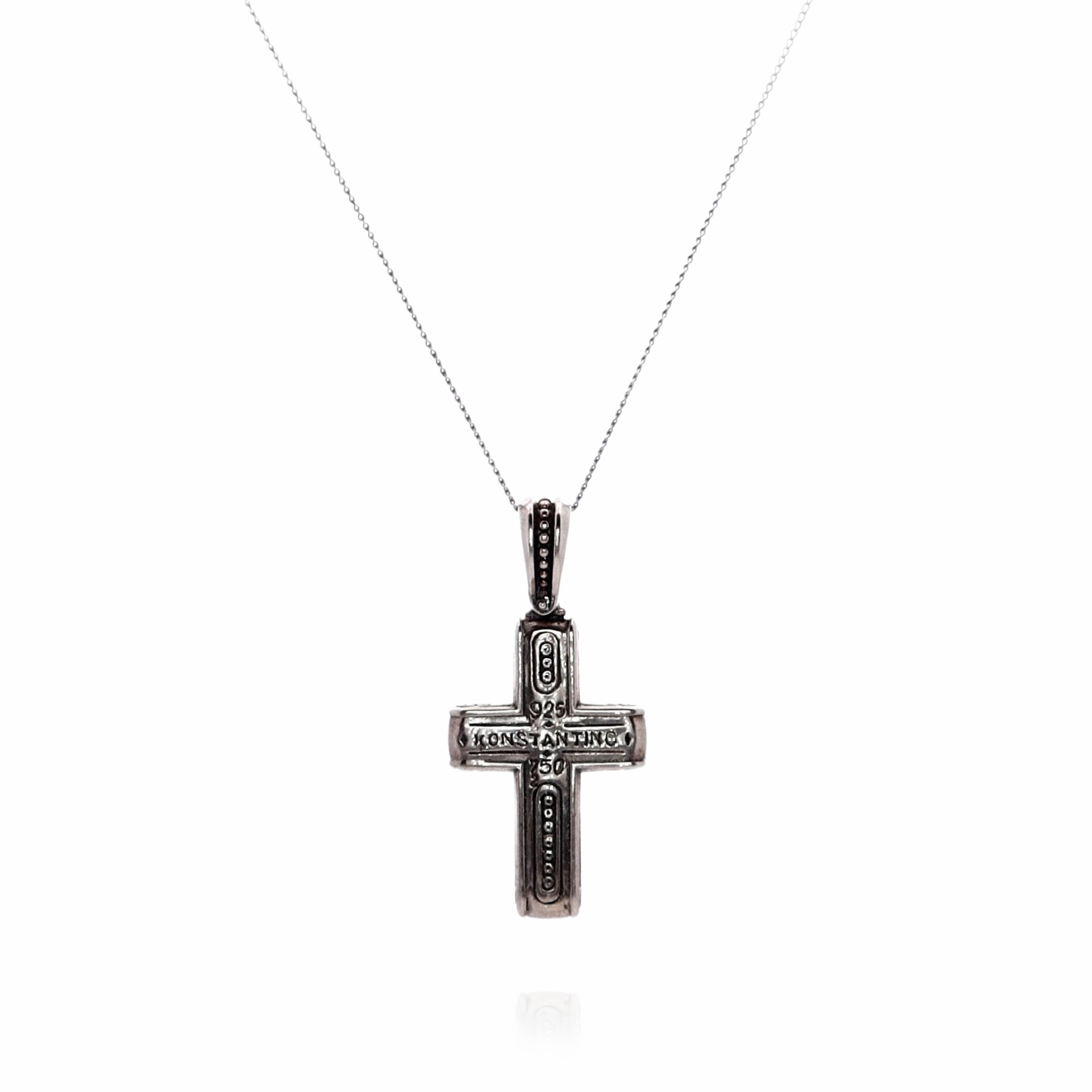 Konstantino Two-Tone Engraved Onyx Cross Pendant