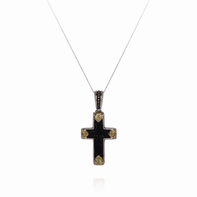 Konstantino Two-Tone Engraved Onyx Cross Pendant
