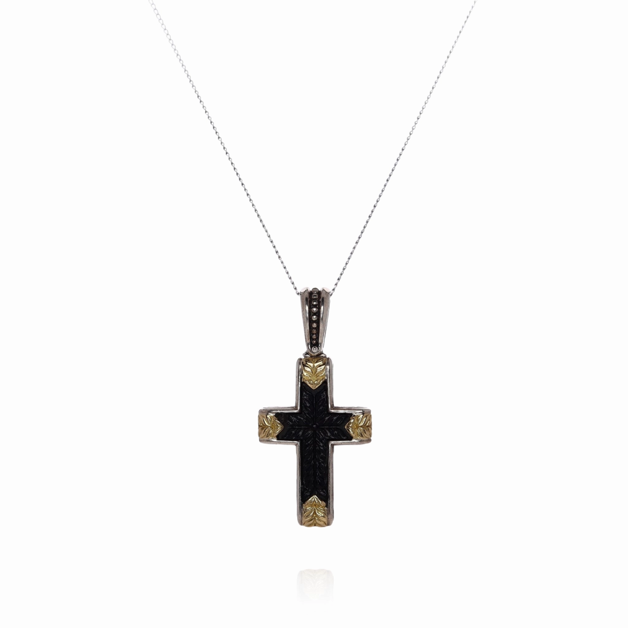 Konstantino Two-Tone Engraved Onyx Cross Pendant