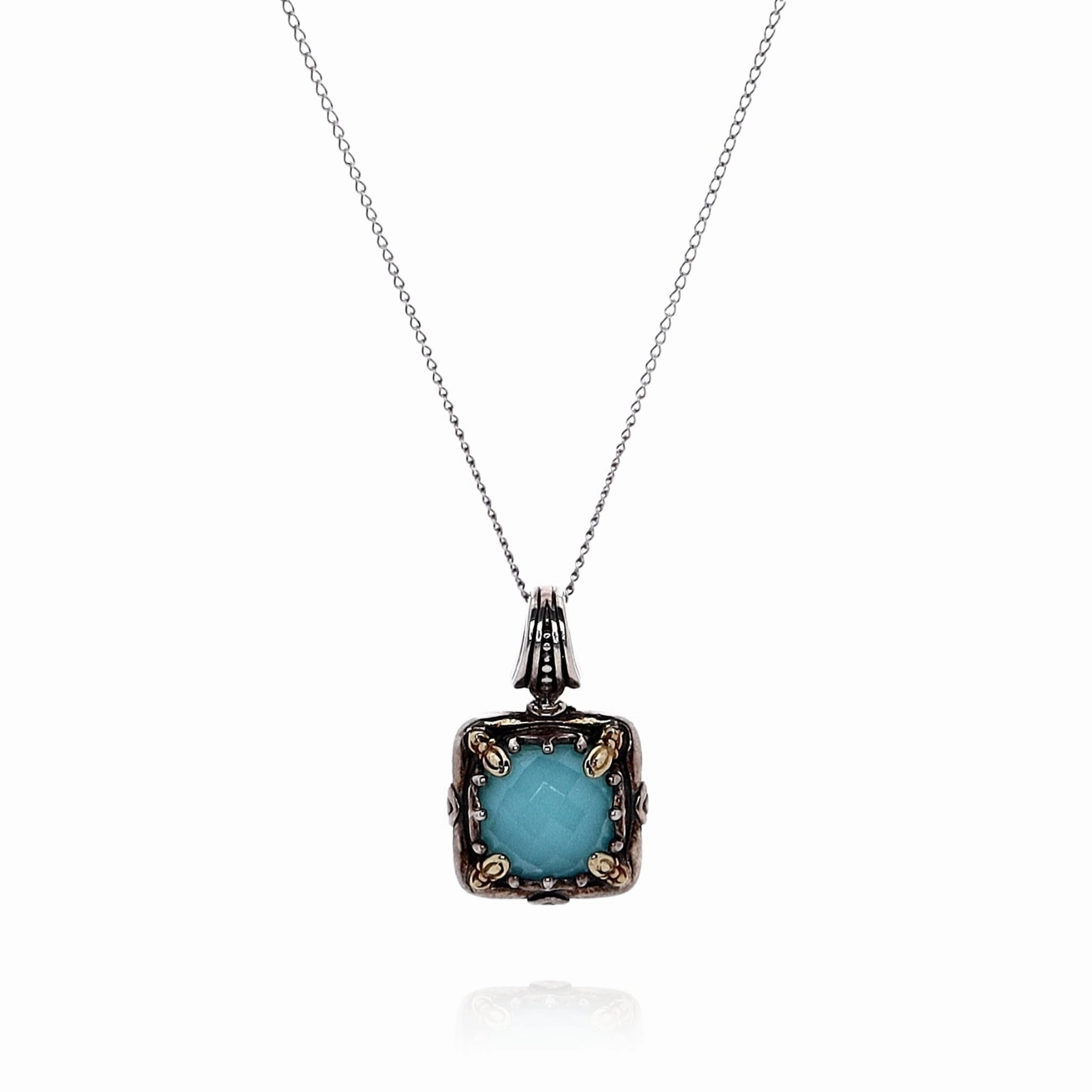 Konstantino Two-Tone Faceted Cushion Turquoise Doublet Pendant *No Chain*