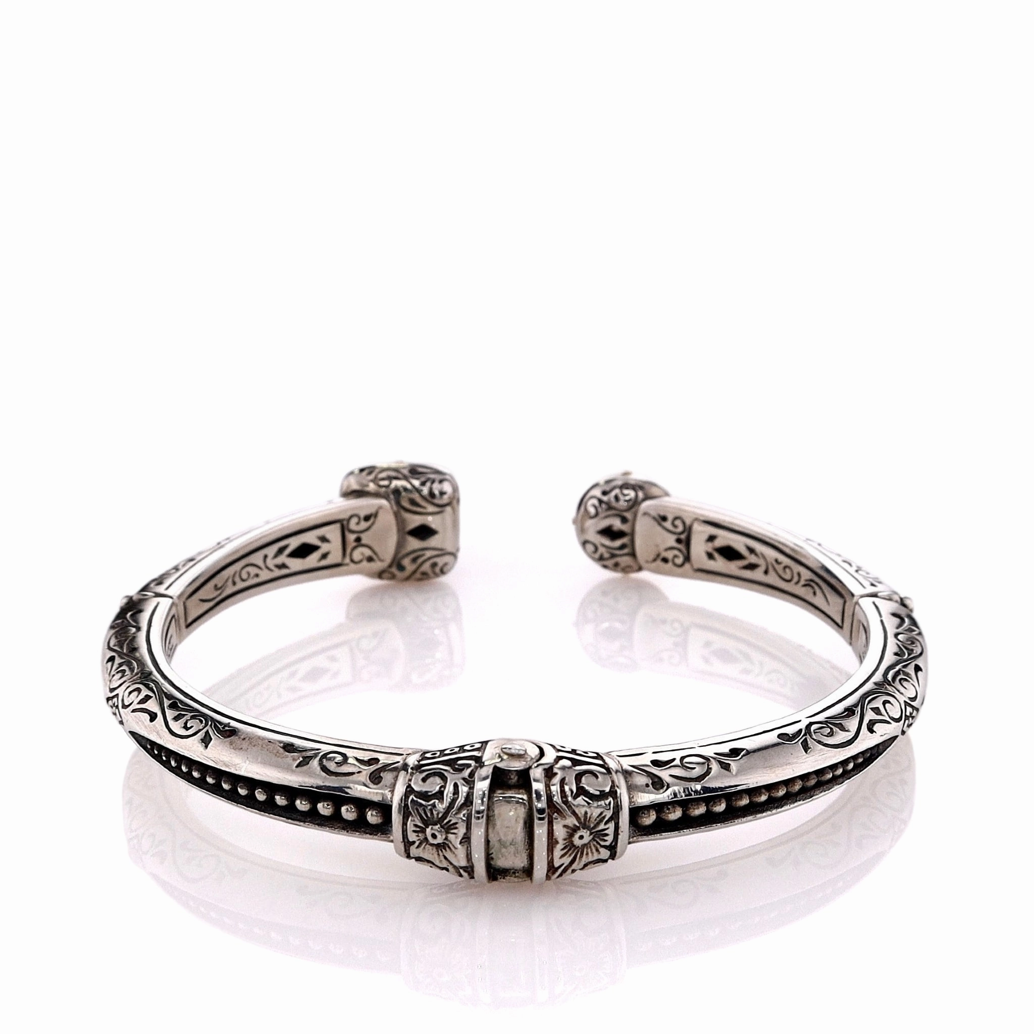 Konstantino Two-Tone Faceted Onyx Bangle Bracelet
