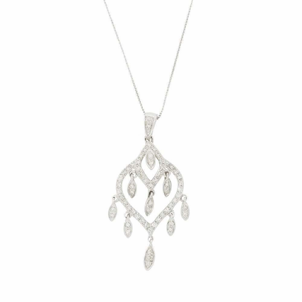 Ladies 9ct White Gold 0.62cts Diamond Pendant and Chain P51