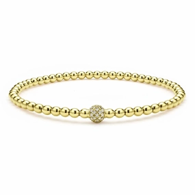 Lagos 18k Caviar Gold and Diamond Bead Bracelet, 3mm