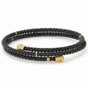 Lagos 18k Gold Black Caviar Wrap Bracelet, 3mm