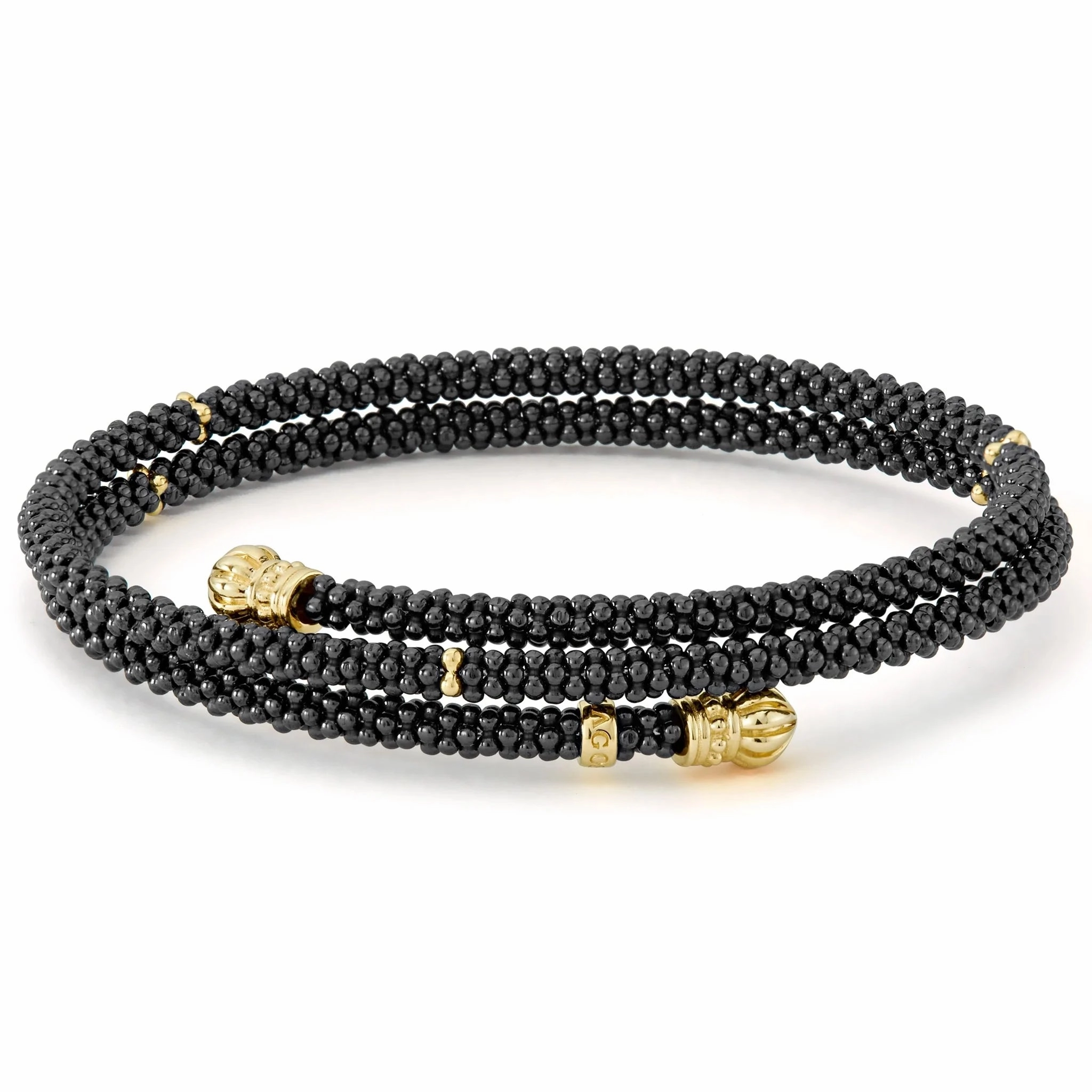 Lagos 18k Gold Black Caviar Wrap Bracelet, 3mm