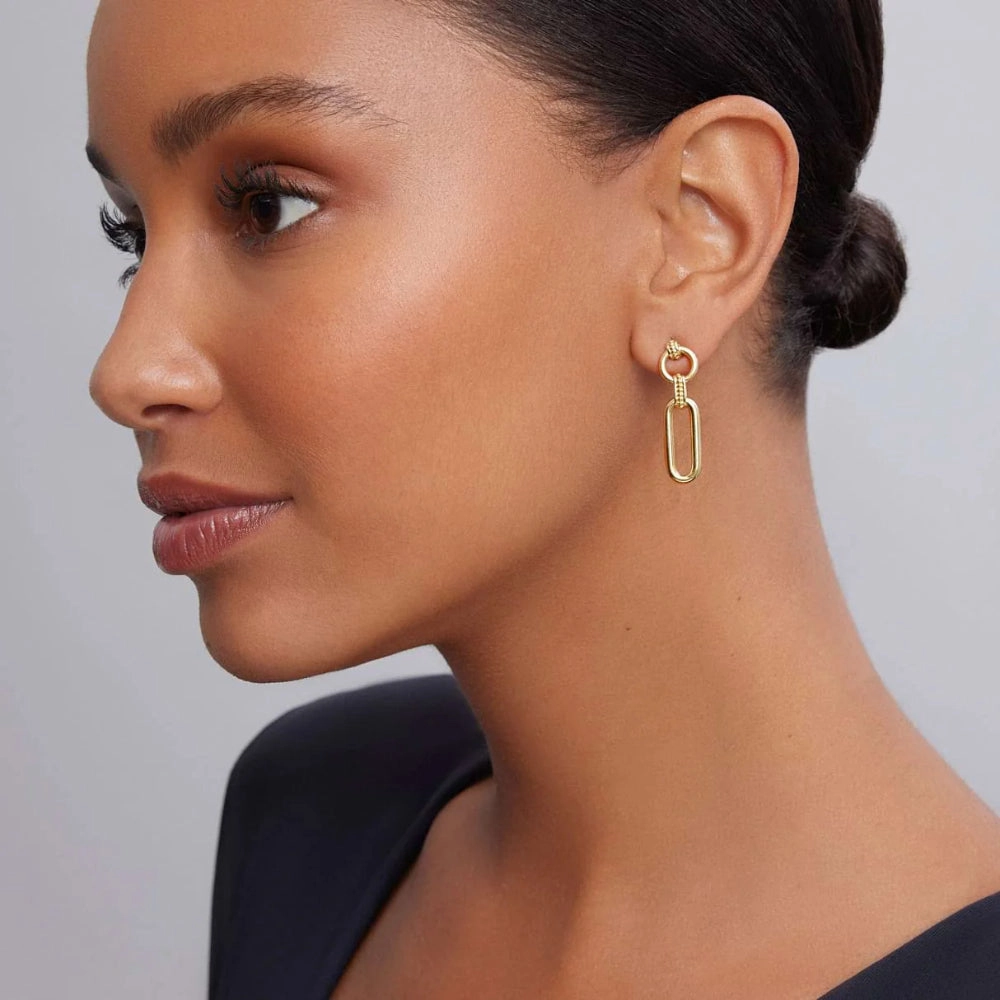 Lagos 18k Gold Signature Caviar Link Drop Earrings