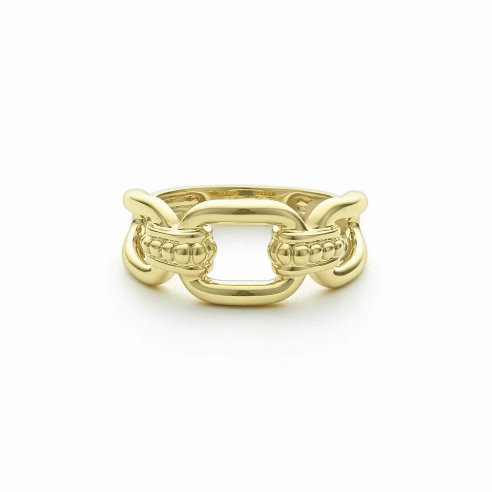 Lagos 18k Gold Signature Caviar Link Ring