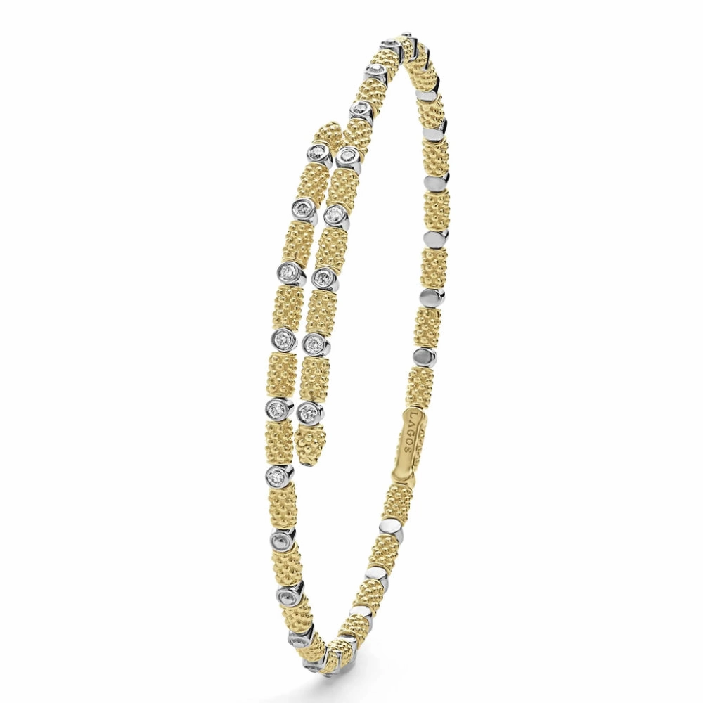 Lagos 18k Signature Caviar Gold and Diamond Superfine Cuff Bracelet