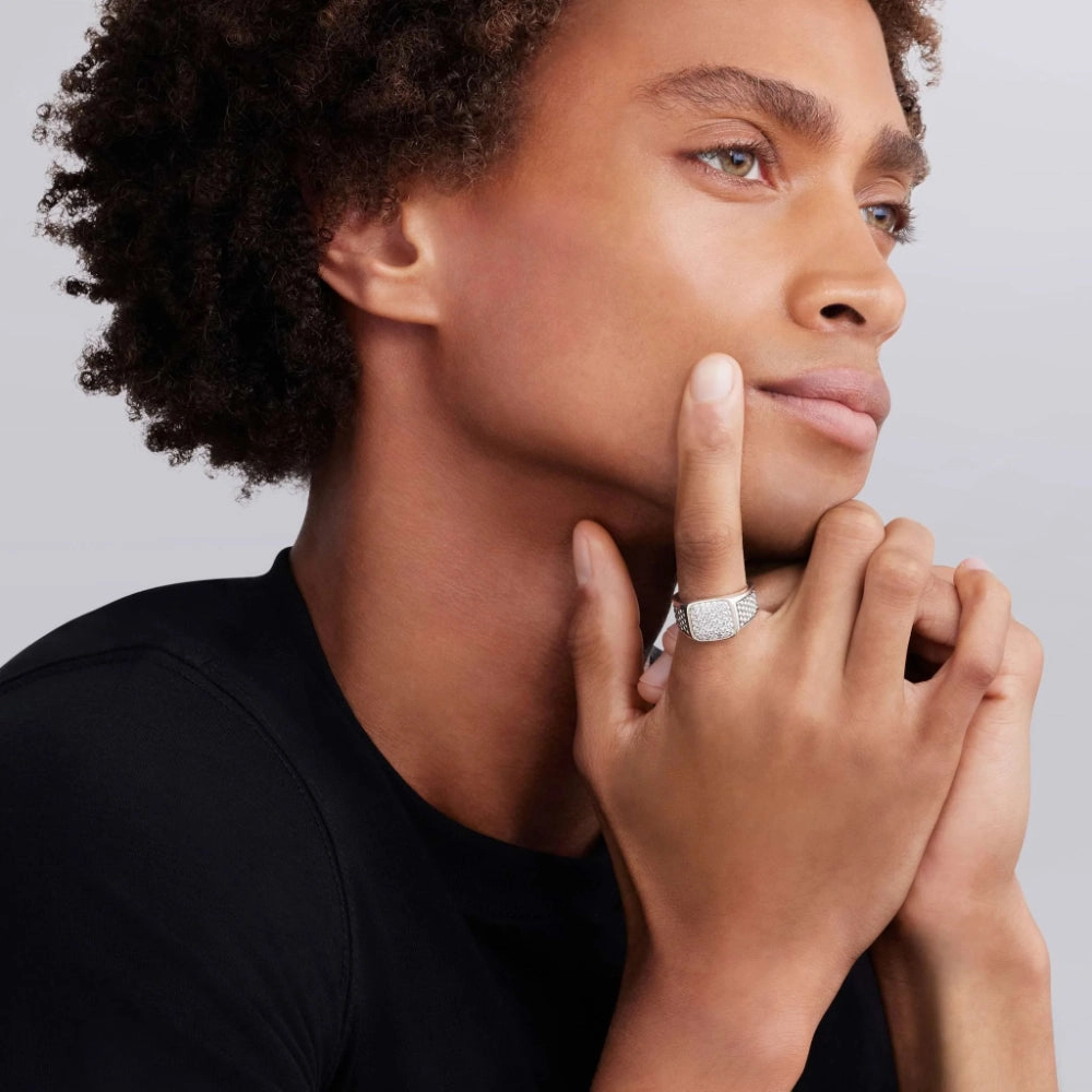 Lagos Anthem Caviar Beaded Square Diamond Ring