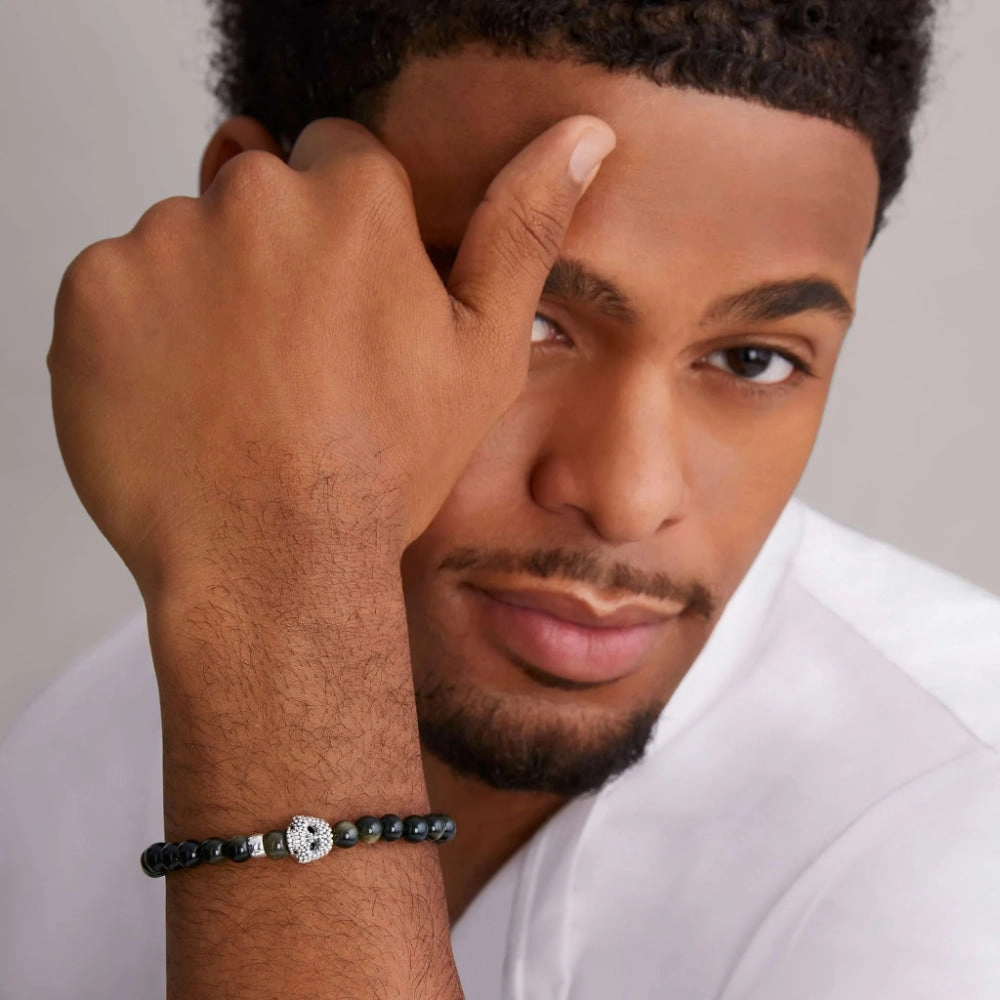 Lagos Anthem Golden Obsidian Skull Bracelet