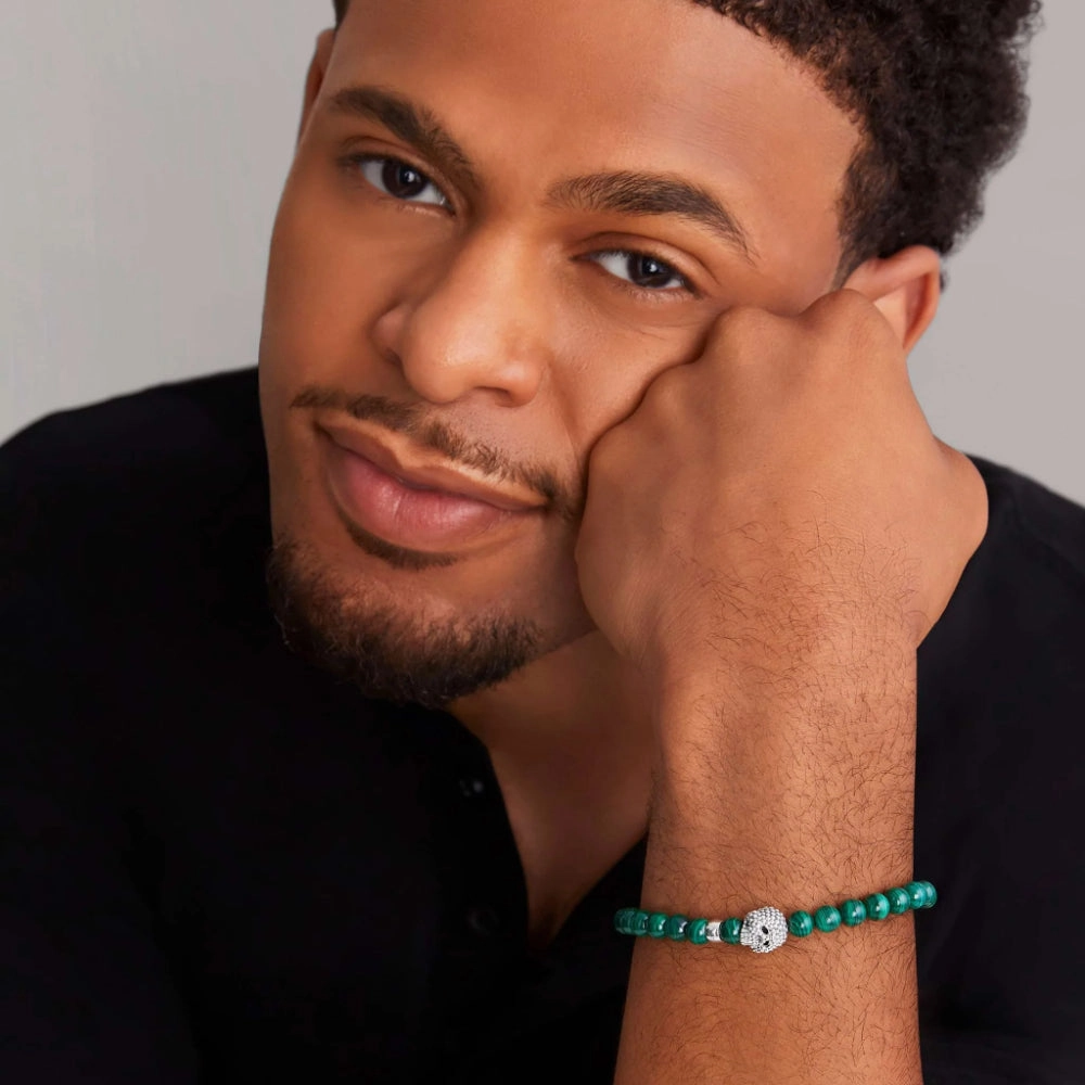 Lagos Anthem Malachite Skull Bracelet