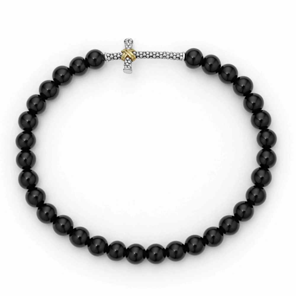 Lagos Anthem Onyx Cross Beaded Stretch Bracelet