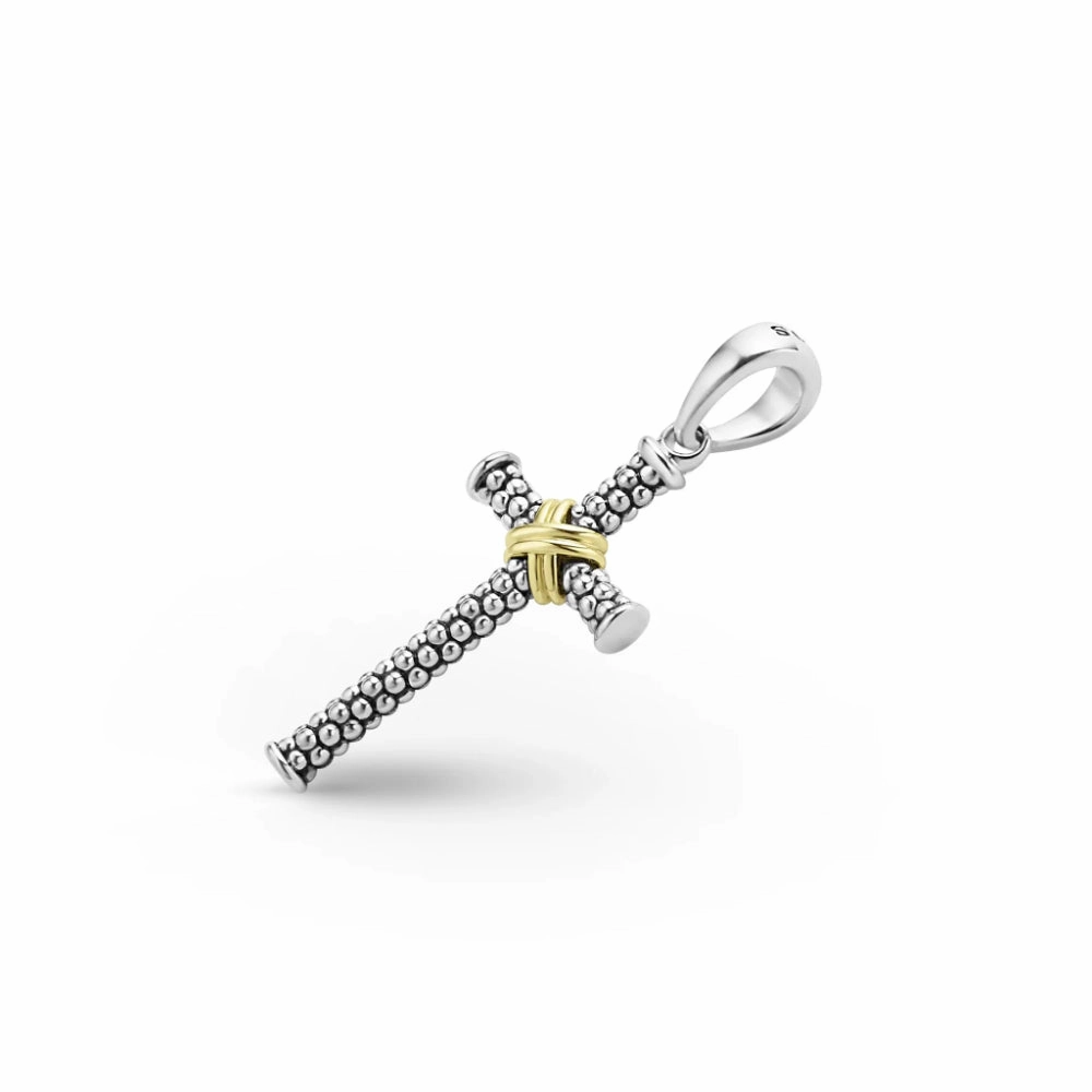 Lagos Anthem Two-Tone Caviar Beaded X Cross Amulet