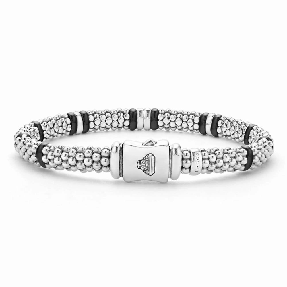 Lagos Black Caviar 6mm Four Station Diamond Caviar Bracelet