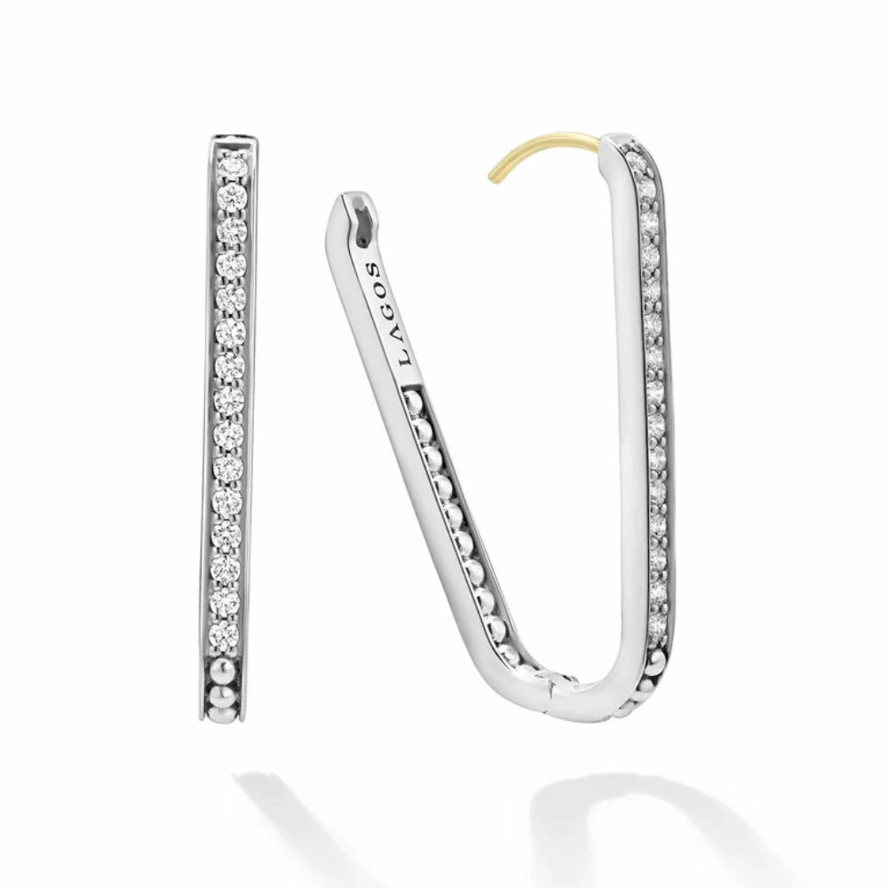 Lagos Caviar Spark Linear Diamond Hoop Earrings