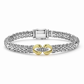 Lagos Derby Two-Tone Caviar Buckle Diamond Bracelet, 9mm