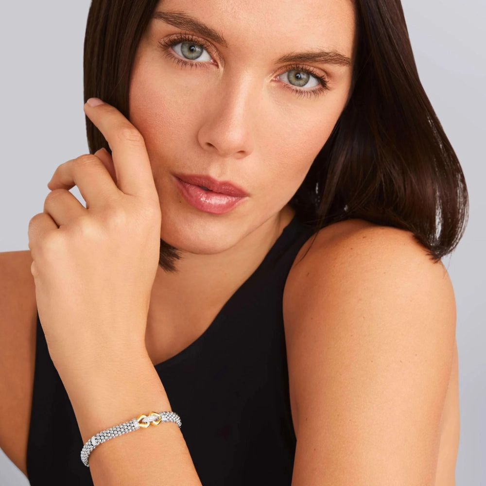 Lagos Derby Two-Tone Caviar Buckle Diamond Bracelet, 9mm