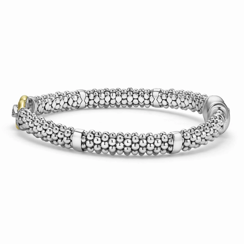 Lagos Derby Two-Tone Caviar Buckle Diamond Bracelet, 9mm