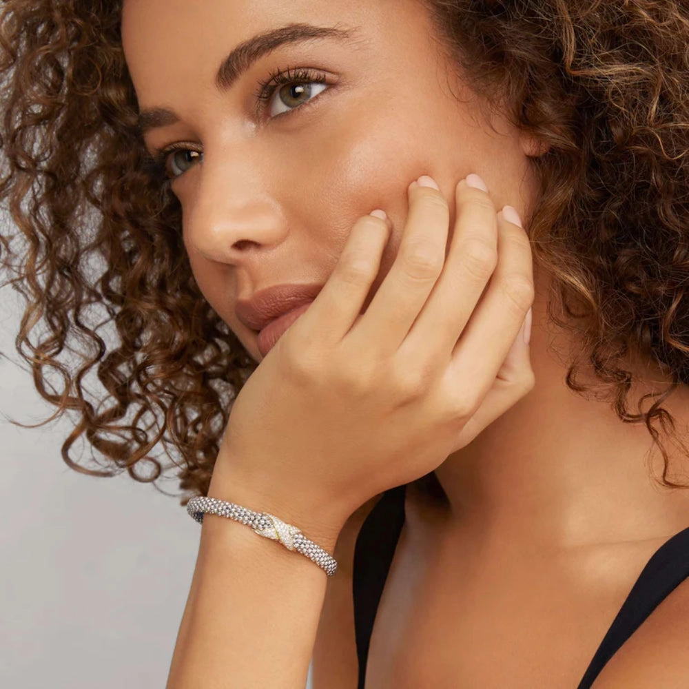 Lagos Embrace Two-Tone Diamond X Caviar Bracelet, 6mm