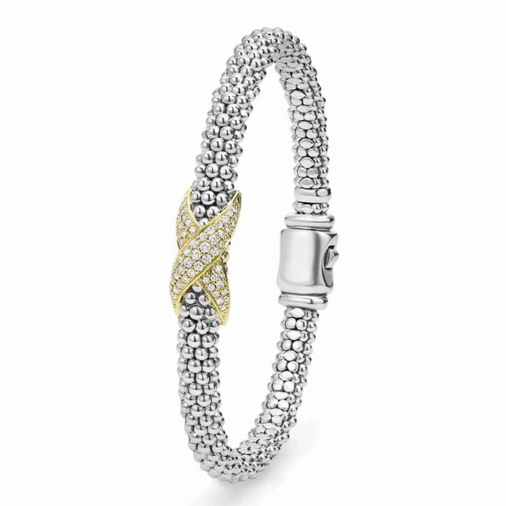 Lagos Embrace Two-Tone Diamond X Caviar Bracelet, 6mm