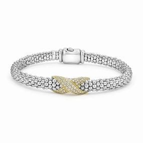 Lagos Embrace Two-Tone Diamond X Caviar Bracelet, 6mm
